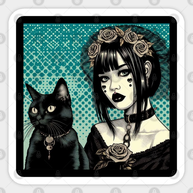 Gothic girl and her cat Sticker by Goth_ink